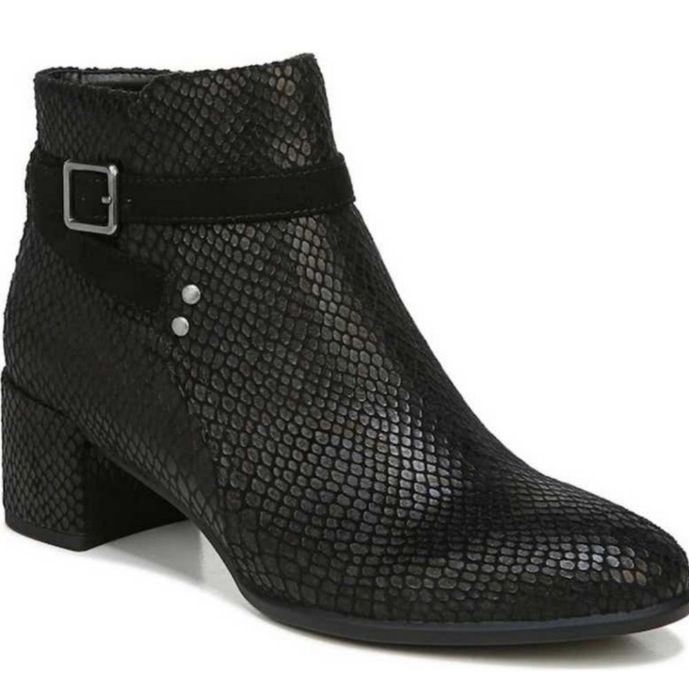 Rachelle snakeskin embossed block heel boot